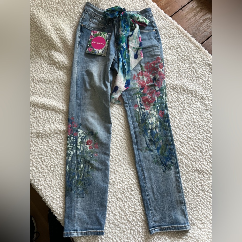 Claire Desjardins Floral Embellished Blue Jeans - Size XS (US 0-2)